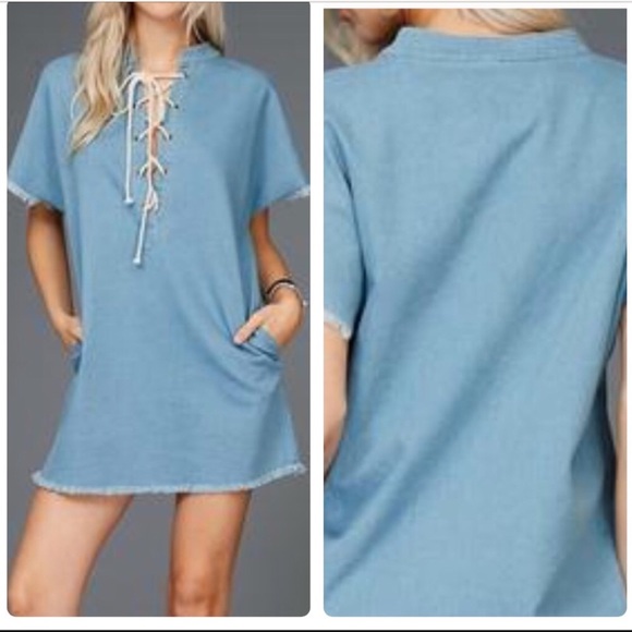 emory park Dresses & Skirts - Light Denim Laced Dress